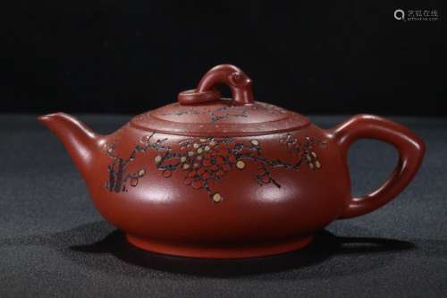A Zisha Teapot With Plum Flower Painting