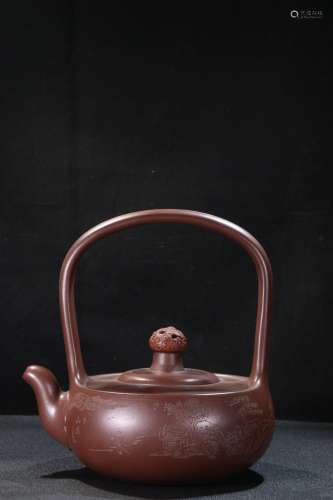 A Zisha Teapot With Figure-Story Carving