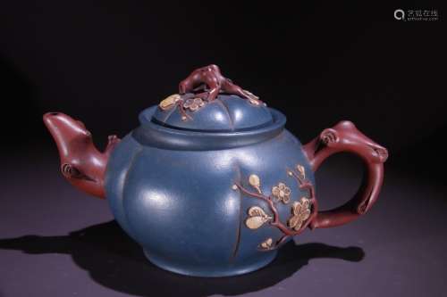 A Zisha Teapot With Plum Flower Painting