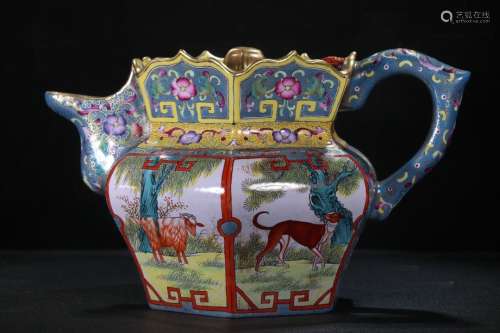 A Zisha Teapot Of Enameled Painting