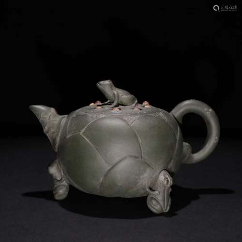 A Zisha Teapot Of Frog Carving
