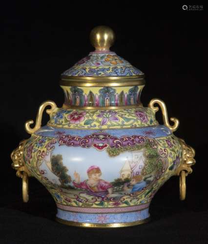 A Porcelain Enameled Figure Jar