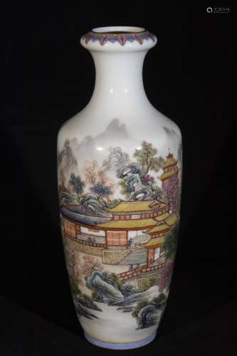 A Porcelain Famille Rose Landscape Vase