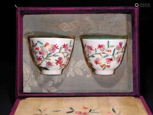 Pair Of Porcelain Famille Rose Cups