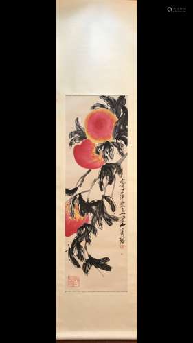 A Chinese Painting Of Peach, Qi Baishi Mark