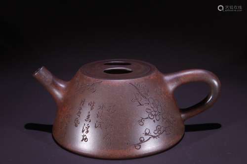 A Zisha Teapot With Plum Flower Painting