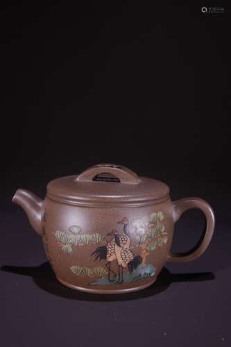 A Zisha Teapot With Crane Painting