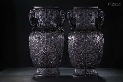 Pair Of Rosewood Vases