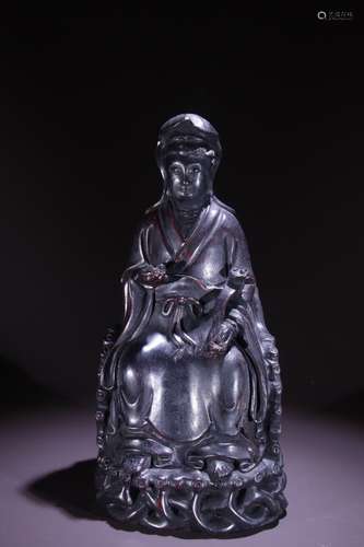 A Rosewood Guanyin Statue