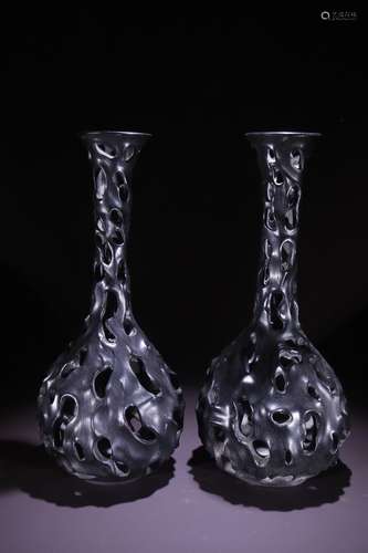 Pair Of Rosewood Vases