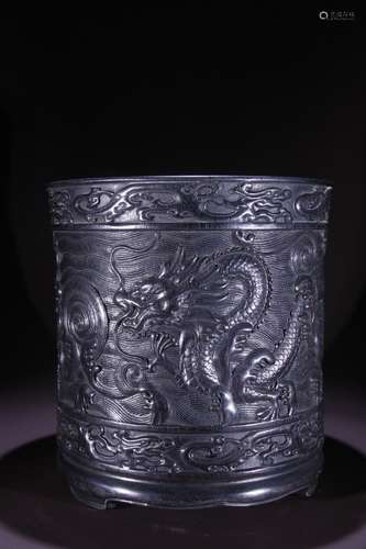 A Rosewood Dragon Carving Brush Pot