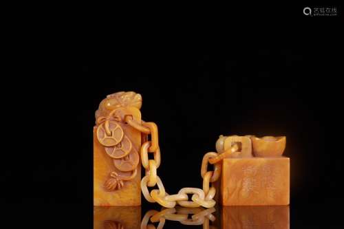 Pair Of Tianhuang Stone Seal With Chain