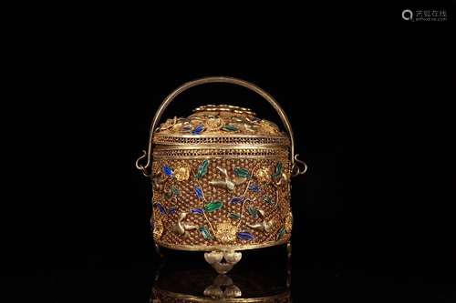 A Gilt Silver Container Embed Gems