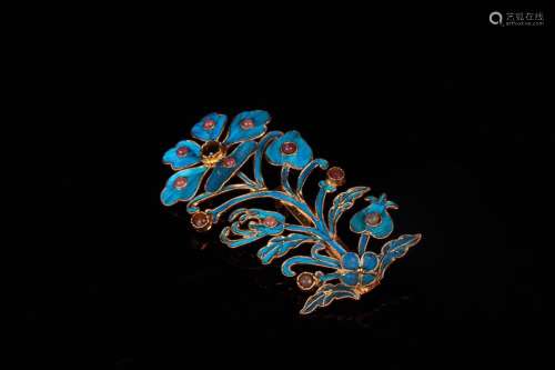 A Gilt Silver With Enameling Blue Brooch