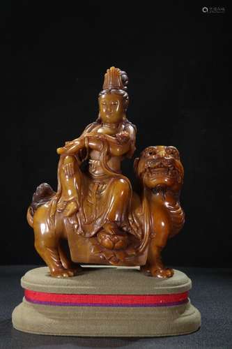 A Tianhuang Stone Guanyin&Beast Ornament