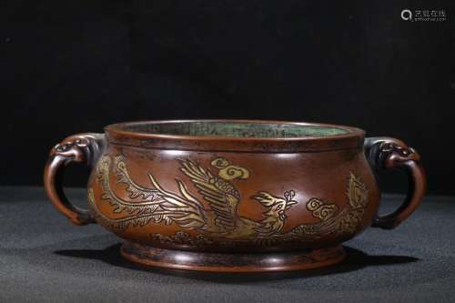 A Bronze Censer With Dragon&Phoenix Carving