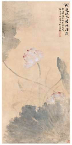 吴湖帆（1894～1968） 红莲碧沼图 设色纸本 立轴