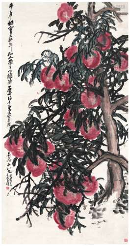 吴昌硕（1844～1927）　三千年结实之桃 设色纸本 立轴
