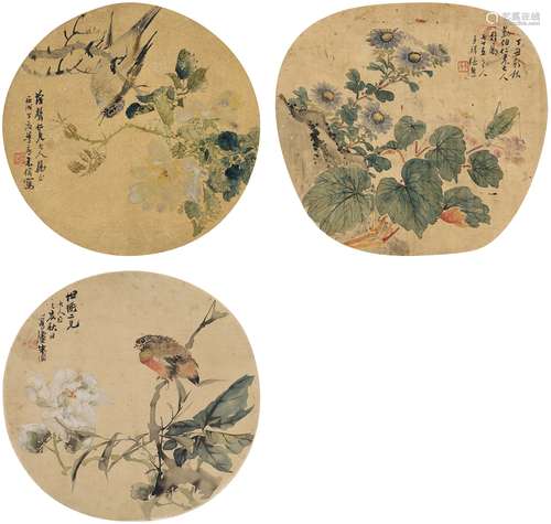 朱 偁（1826～1900）、张 熊（1803～1886）小鸟枝头图•花枝小鸟图•花叶虫趣图