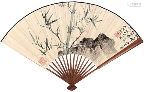吴湖帆（1894～1968） 为孙邦瑞作风篁小景图 设色纸本 成扇
