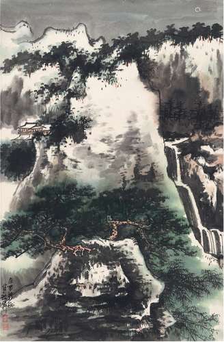 谢稚柳（1910～1997） 雪峰碧松图 设色纸本 立轴