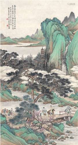 陈 达（1892～1975） 仿赵孟頫春游骀荡图 设色纸本 立轴