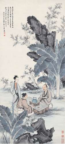 郑慕康（1901～1982）画 张启后（1873～1944）题 竹炉煎茶图 设色纸本 立轴