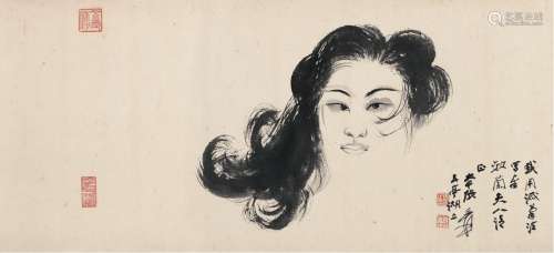 张大千（1899～1983） 美人图 水墨纸本 镜片