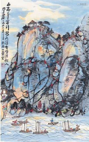 方召麟（1914～2006） 山高客渡图 设色纸本