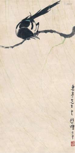 徐悲鸿（1895～1953） 柳荫大喜图 设色纸本 立轴