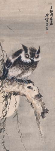 高奇峰（1889～1933） 为林森作猫头鹰图 设色纸本 立轴
