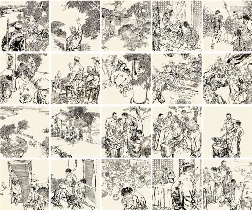 孙承民（b.1959） 《三义庄的战斗》连环画原稿一百一十帧（全） 纸本 水墨线描