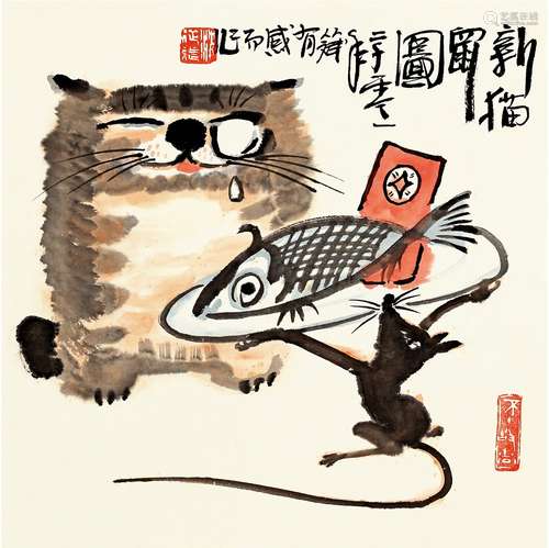 沈从斌（b.1959） 新猫鼠图 设色纸本