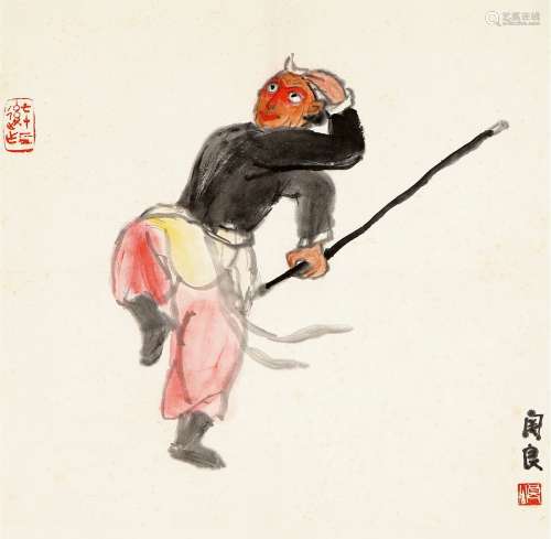 关 良（1900-1986） 孙悟空 设色纸本
