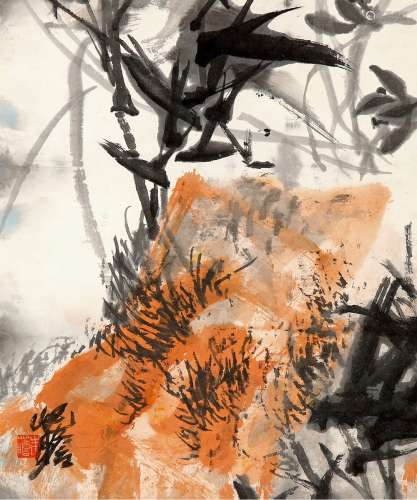 朱屺瞻（1892-1996） 竹石图 设色纸本