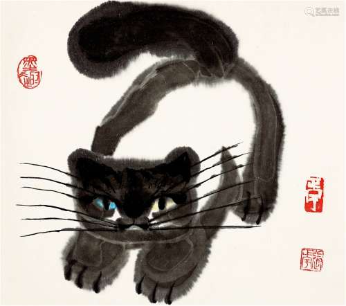 张正宇（1904-1976） 猫 设色纸本