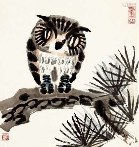 张正宇（1904-1976） 猫头鹰 设色纸本 画心