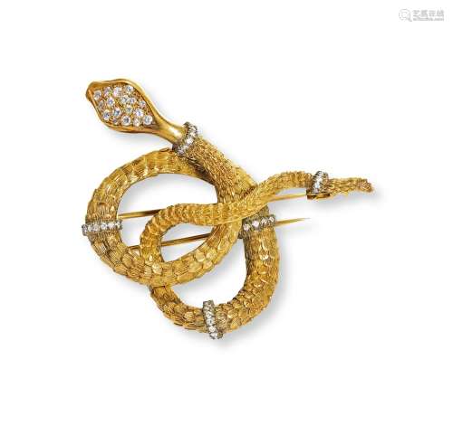 金镶钻石蛇王胸针（约1910年）