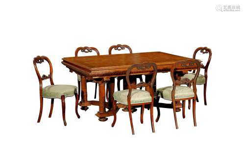 1920年制 ART DECO（装饰艺术风格）餐桌配六椅