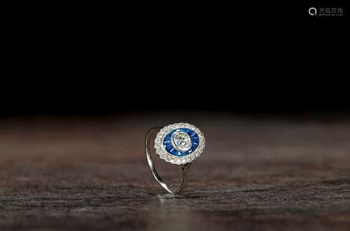 装饰艺术（ART DECO）时期 钻石镶嵌蓝宝石戒指