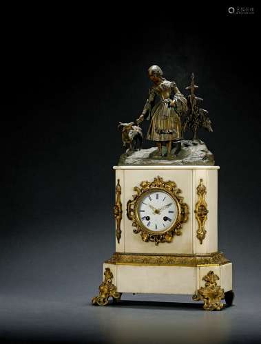 1831年制 青铜雪松少女牧羊饰理石鎏金台钟