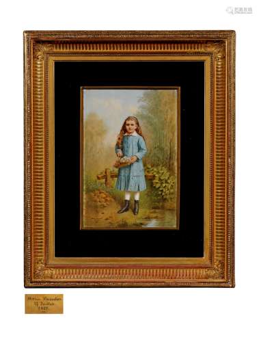 玛丽•罗斯•瓦塞伦 郊外提花的小女孩 瓷板画