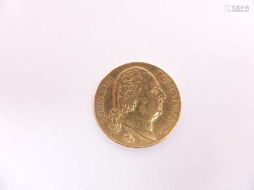 20 francs or Louis XVIII buste nu Paris 1818 (Poids : 6,4 g)