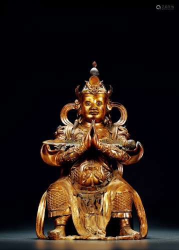 清•铜鎏金韦陀坐像