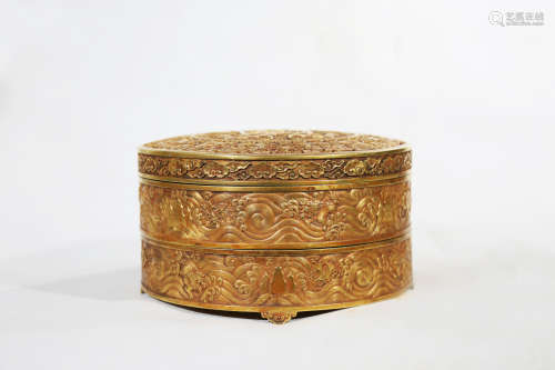 Chinese Qing Dynasty Bronze Gold Gilded Coin Treasure Box