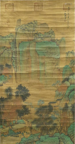 Chinese Calligraphy And Painting Of Landscape On Paper