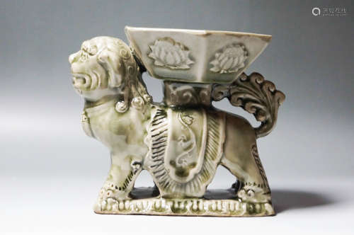 Chinese Yaozhou Porcelain Lion Candlestick