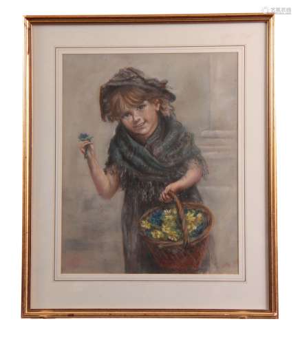 SIR LESLEY WARD 1851-1922 A LATE 19TH CENTURY PASTEL PORTRAIT 'The Flower Girl' signed and dated 85.