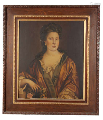 19TH CENTURY OIL ON CANVAS Portrait of Miss Bridget Powell 76cm high 63cm wide - mounted and in a