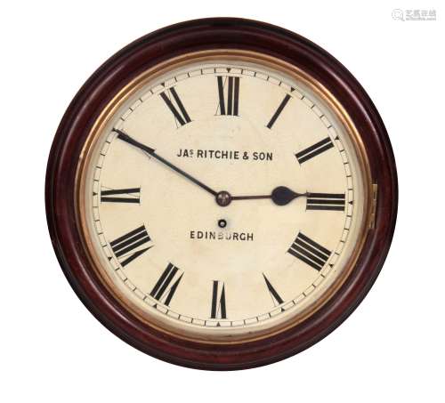A LATE 19TH CENTURY MAHOGANY CASED RAILWAY STATION CLOCK the moulded surround enclosing a 12